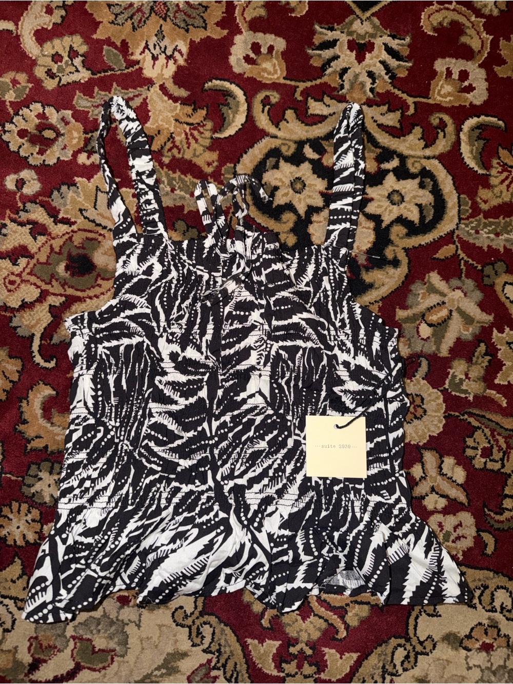 Suite 2939 top Women’s Black & White Printed Smocked Tank Top